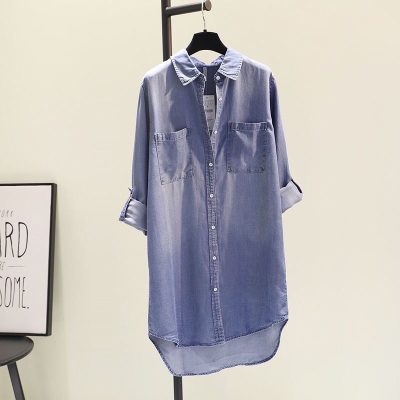 Denim Long Sleeve Button-Down Blouse